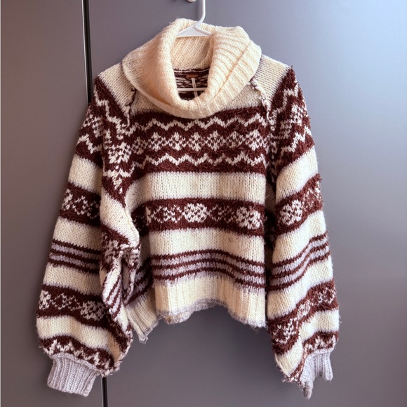 Free People Sweaters - Free People Brown and Cream Cowl Neck Sweater